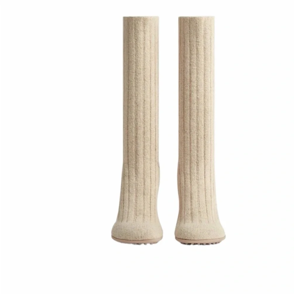 Bottega Veneta Beige Ribbed Knit Sock Boots Size EU 40 / US 10 Women
